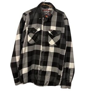 Dixxon Flannel Finish Line Men Medium Black Buffalo Plaid D-Tech Button Up Shirt